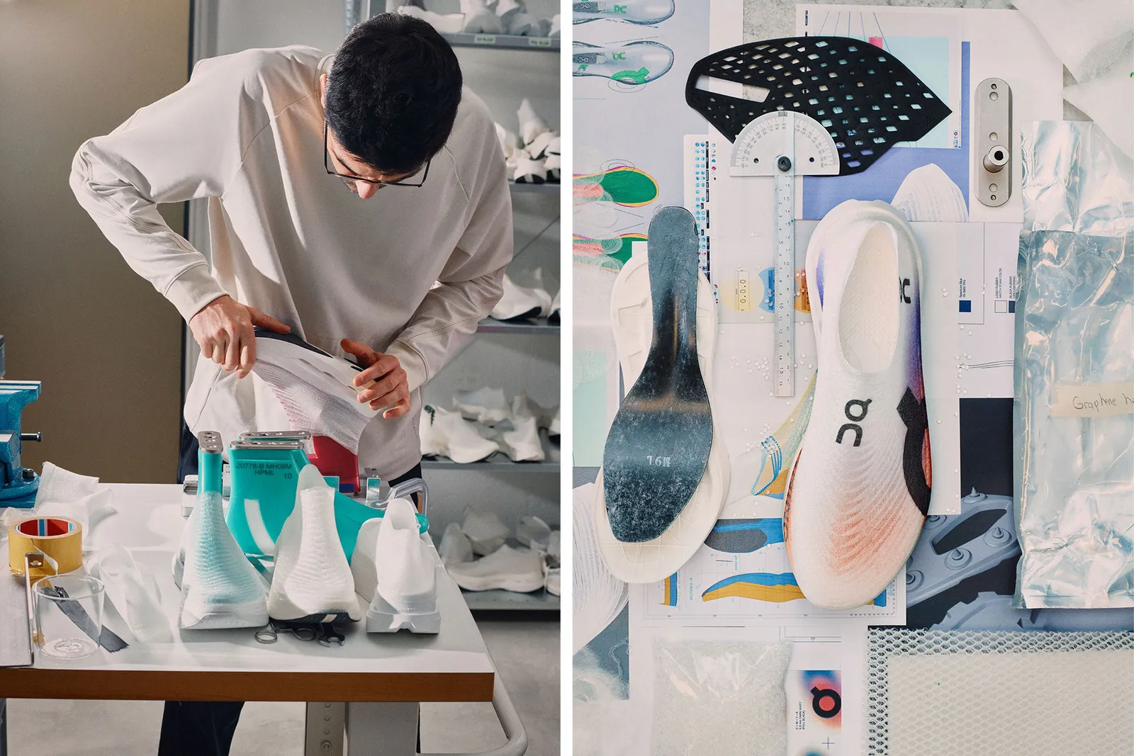 A designer at On’s Zurich lab works on the Cloudboom Strike LS prototype.