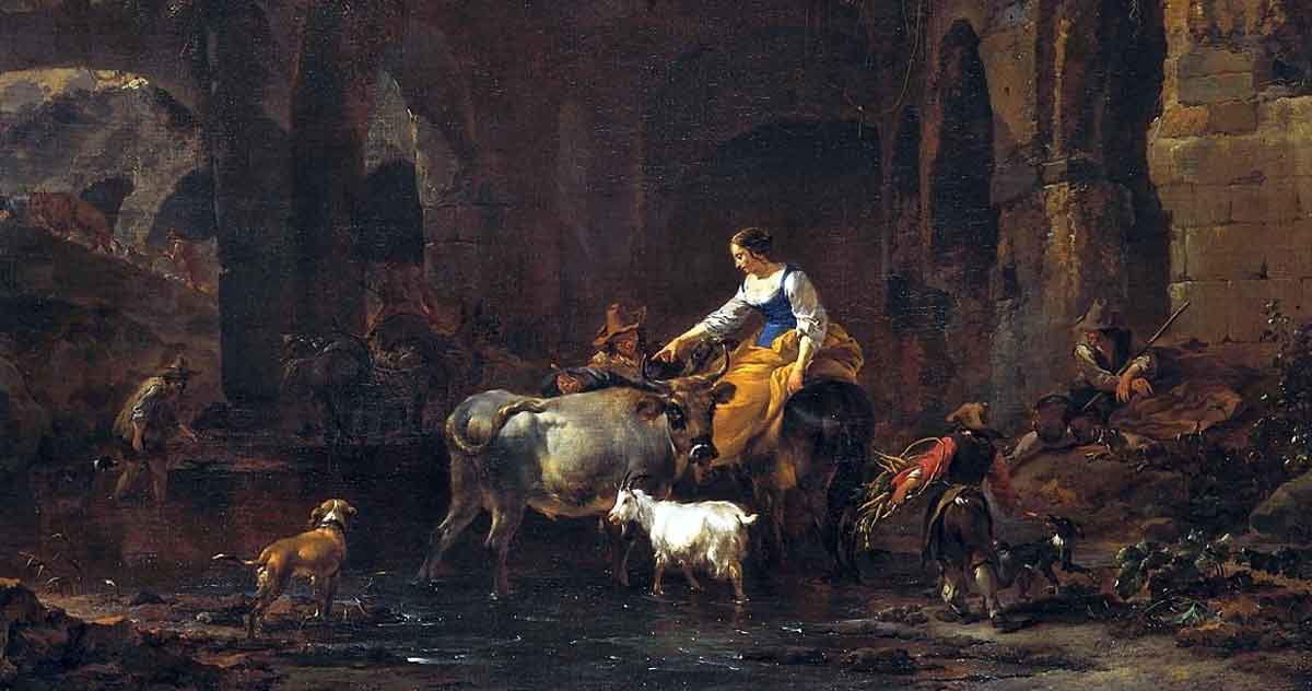 shepherds beside roman ruins berchem